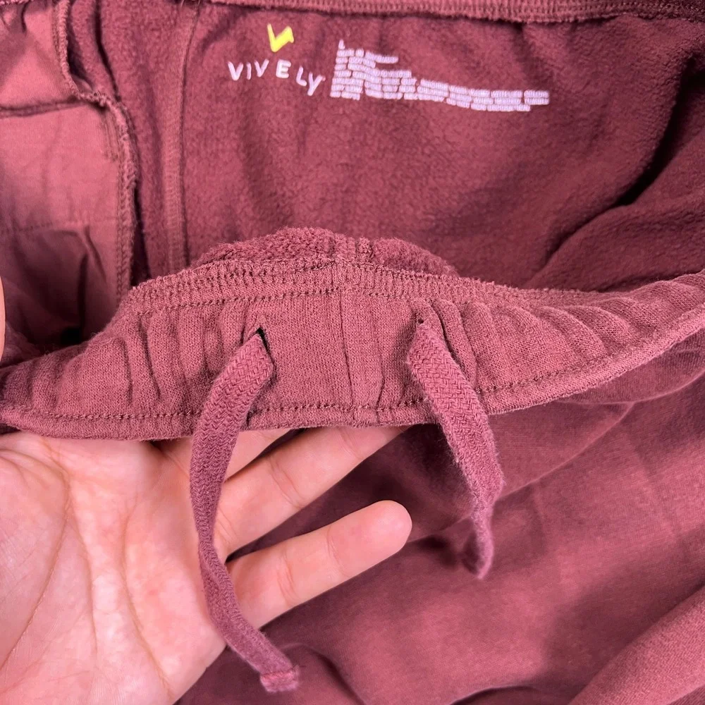 Vively Fleece Joggers Elastic Waist Mid Rise Sweatpants Mens Large Maroon Cotton